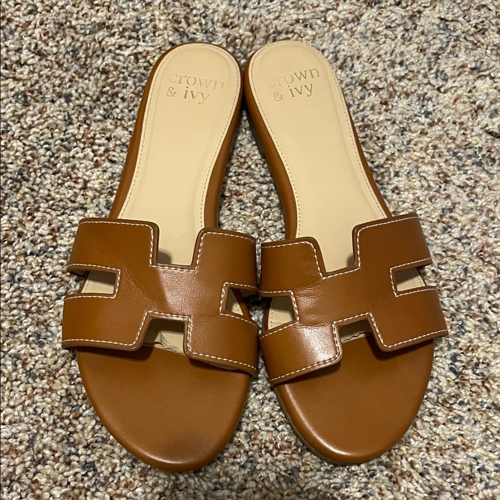 Crown & Ivy Tan Slide Sandals